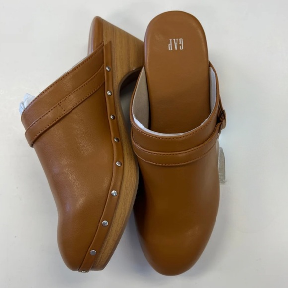 Gap Faux-Leather Clogs Cognac Brown Women Sz 10 - Picture 2 of 7